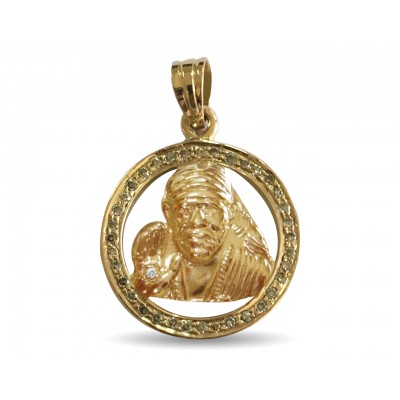 Auspicious Sri Sai Baba pendant in 14k gold with diamonds